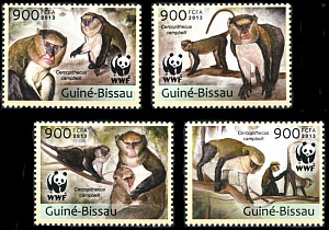 Гвинея Биссау, 2013, Обезьяны, WWF, 4 марки